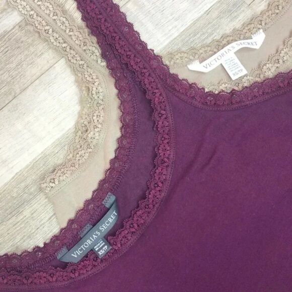 Victoria’s Secret Lace Accent Purple & Tan Scoop Neck Tank Tops - Picture 2 of 8